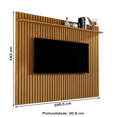 Painel para TV Até 80 Polegadas Morfeu Ripado 1 Prateleira Nature 680 - Pnr Móveis