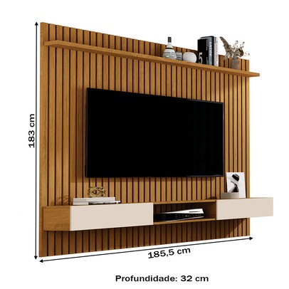 Painel para TV Até 70 Polegadas Morfeu Ripado 2 Portas 1 Prateleira Nature/Off White 689 - Pnr Móveis