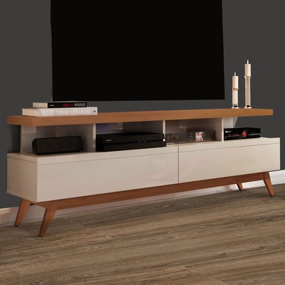Rack para TV Até 60 Polegadas Hera 2 Gavetas Off White/Freijo - Pnr Móveis