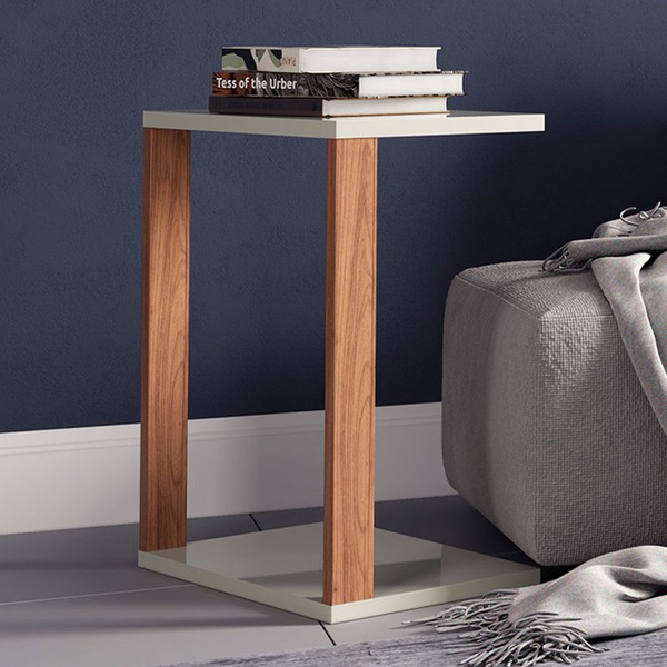 Mesa de Canto Industrial 100% Mdf Off White/Freijó F36 - Pradel