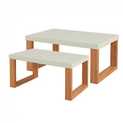 Mesa de Centro Industrial Kit 2 Peças 100% Mdf Off White/Freijó F40 - Pradel