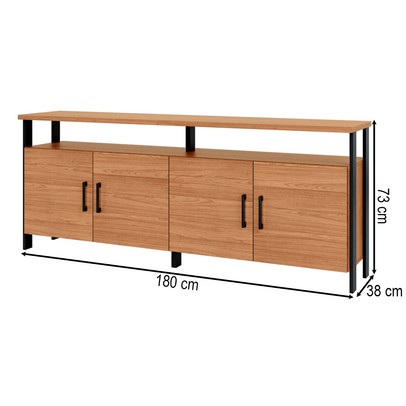 Balcão Buffet 4 Portas 100% Mdf Industrial F45 Freijó/Preto Fosco - Pradel