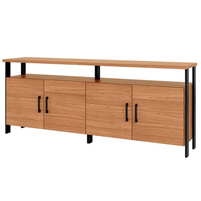 Balcão Buffet 4 Portas 100% Mdf Industrial F45 Freijó/Preto Fosco - Pradel