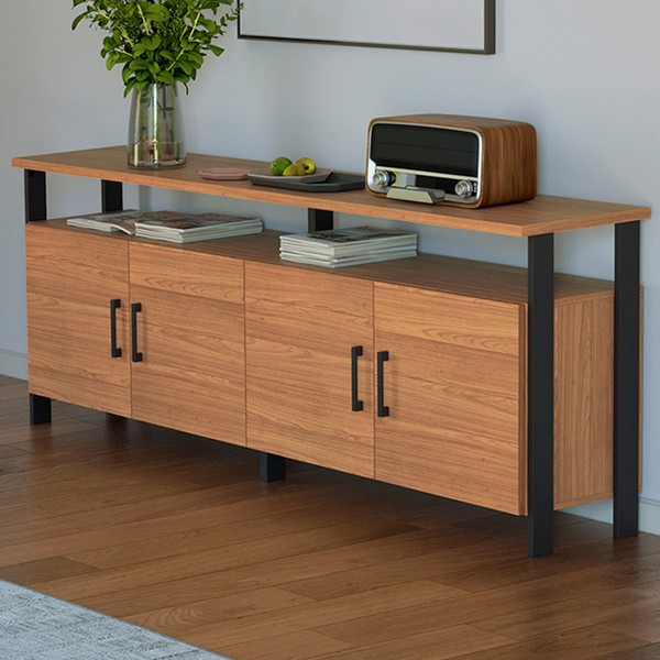 Balcão Buffet 4 Portas 100% Mdf Industrial F45 Freijó/Preto Fosco - Pradel