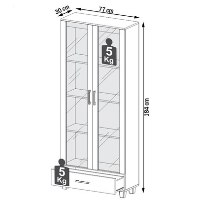 Cristaleira 2 Portas 1 Gaveta 100% Mdf Off White/Gold C58 - Pradel