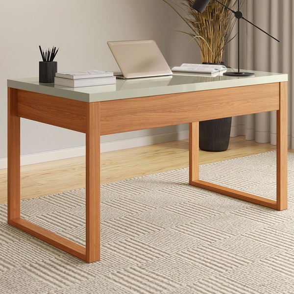 Mesa Escrivaninha Industrial 100% Mdf Off White/Freijó F20 - Pradel