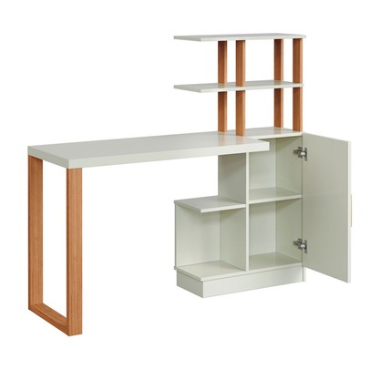 Mesa Escrivaninha Industrial 1 Porta 100% Mdf Off White/Freijó/Gold F17 - Pradel