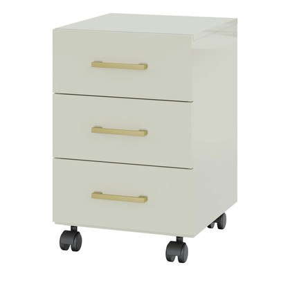 Gaveteiro com Rodízios 3 Gavetas 100% Mdf Off White/Gold F16 - Pradel