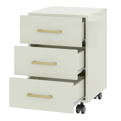 Gaveteiro com Rodízios 3 Gavetas 100% Mdf Off White/Gold F16 - Pradel