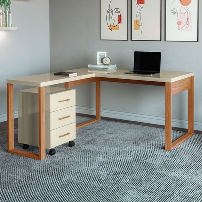 Mesa Escrivaninha Industrial 100% Mdf Off White/Freijó F22 - Pradel