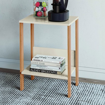 Mesa de Canto Industrial 1 Prateleira 100% Mdf Off White/Freijó F14 - Pradel