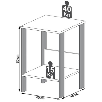 Mesa de Canto Industrial 1 Prateleira 100% Mdf Off White/Freijó F14 - Pradel