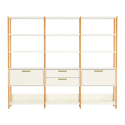 Estante para Livros 2 Portas 2 Gavetas 100% Mdf E93 Off White/Freijó/Gold - Pradel