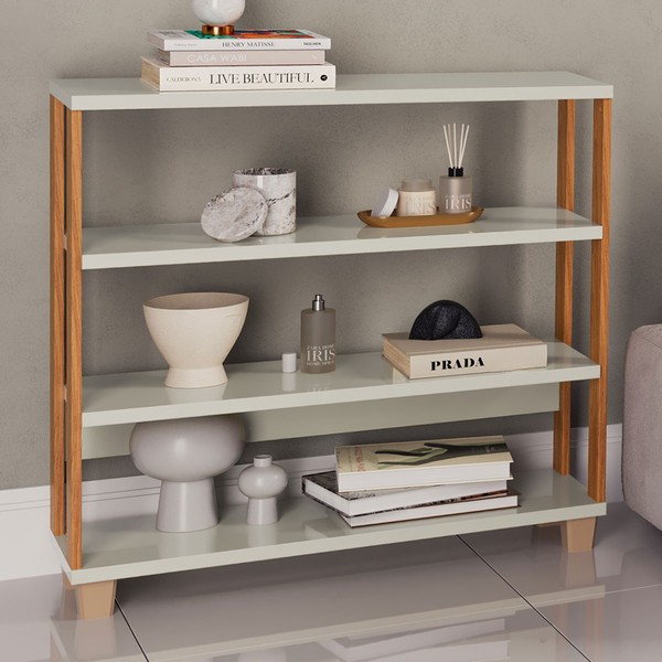 Estante para Livros Industrial 2 Prateleiras 100% Mdf Off White/Freijó F23 - Pradel