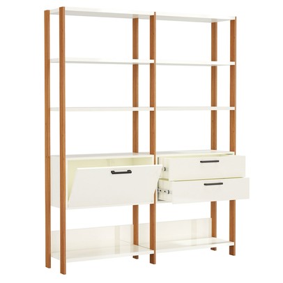 Estante para Livros 1 Porta 2 Gavetas 100% Mdf E92 Off White/Freijó/Gold - Pradel