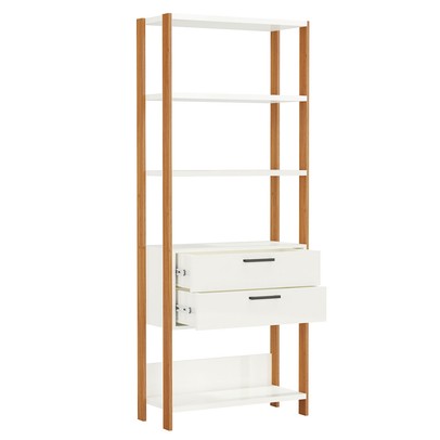 Estante para Livros 2 Gavetas 100% Mdf E91 Off White/Freijó/Gold - Pradel