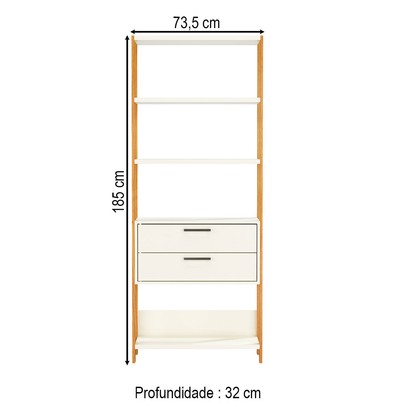 Estante para Livros 2 Gavetas 100% Mdf E91 Off White/Freijó/Gold - Pradel