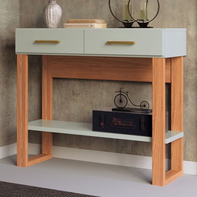 Aparador Industrial 2 Gavetas 1 Prateleira 100% Mdf Off White/Freijó/Gold - Pradel