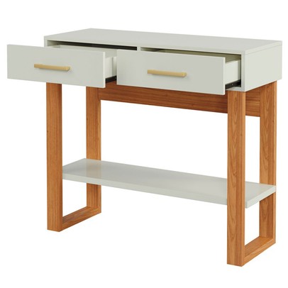 Aparador Industrial 2 Gavetas 1 Prateleira 100% Mdf Off White/Freijó/Gold - Pradel