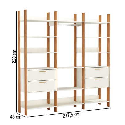 Closet 4 Gavetas Tw404 12 Prateleiras 100% Mdf Off White/Freijó - Dalla Costa