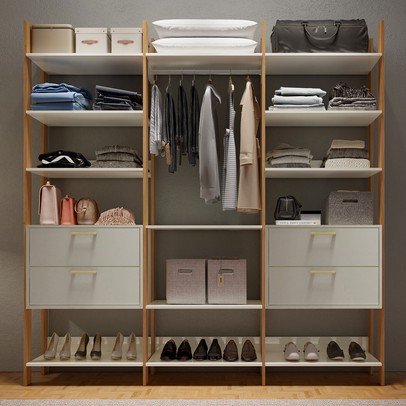 Closet 4 Gavetas Tw404 12 Prateleiras 100% Mdf Off White/Freijó - Dalla Costa