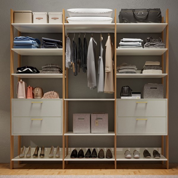 Closet 4 Gavetas Tw404 12 Prateleiras 100% Mdf Off White/Freijó - Dalla Costa