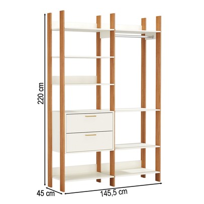 Closet Tw403  2 Gavetas 8 Prateleiras 100% Mdf Off White/Freijó/Gold - Dalla Costa