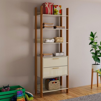 Closet 2 Gavetas 4 Prateleiras 100% Mdf Tw401 Off White/Freijó/Gold - Dalla Costa