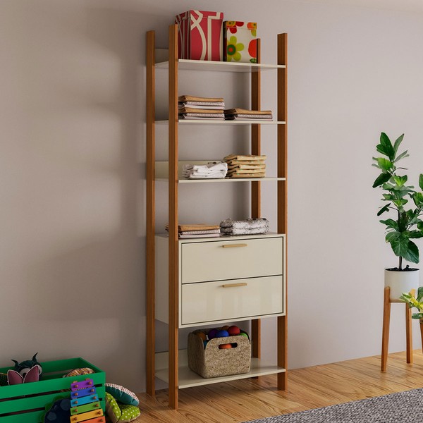 Closet 2 Gavetas 4 Prateleiras 100% Mdf Tw401 Off White/Freijó/Gold - Dalla Costa