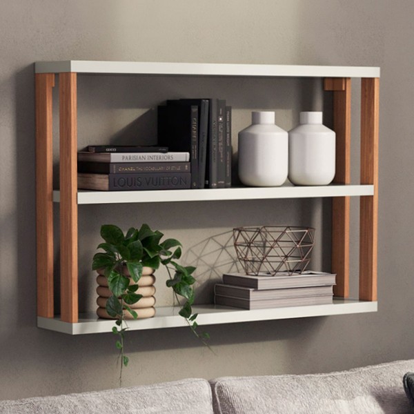 Prateleira Decorativa Industrial 1 Prateleira 100% Mdf Off White/Freijó F26 - Pradel