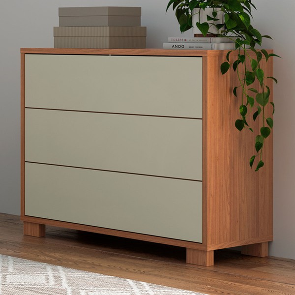 Cômoda 3 Gavetas 100% Mdf Tw54 Freijó/Off White - Pradel