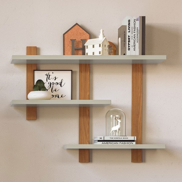 Prateleira Industrial 3 Prateleiras 100% Mdf Off White/Freijó F35 - Pradel