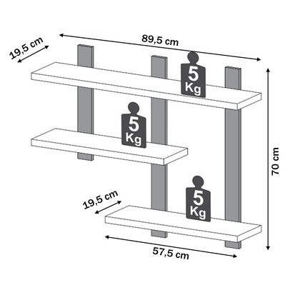 Prateleira Industrial 3 Prateleiras 100% Mdf Off White/Freijó F35 - Pradel