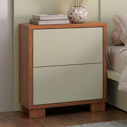 Mesa de Cabeceira 2 Gavetas 100% Mdf Tw55 Freijó/Off White - Pradel