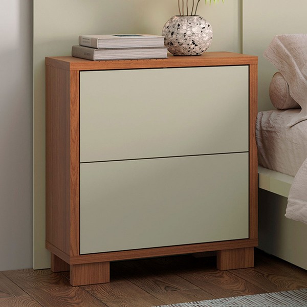 Mesa de Cabeceira 2 Gavetas 100% Mdf Tw55 Freijó/Off White - Pradel