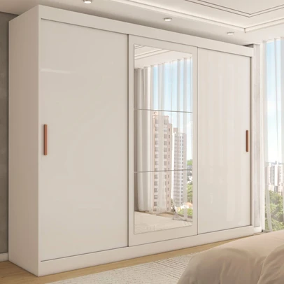 Guarda-Roupa Casal Harvard 3 Portas 2 Gavetas com Espelho 100% Mdf Branco - Panorama Móveis