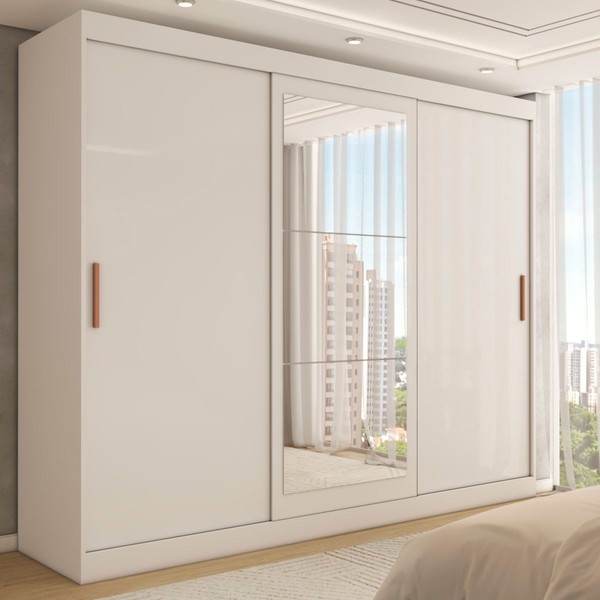 Guarda-Roupa Casal Harvard 3 Portas 2 Gavetas com Espelho 100% Mdf Branco - Panorama Móveis
