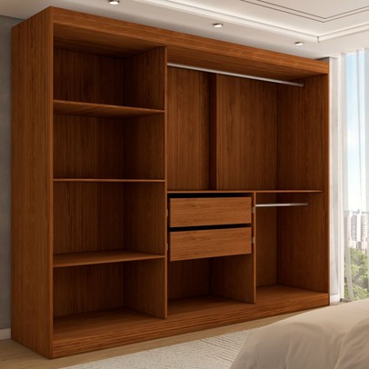 Guarda-Roupa Casal Harvard 3 Portas 2 Gavetas com Espelho 100% Mdf Off White/Nogueira - Panorama Móveis