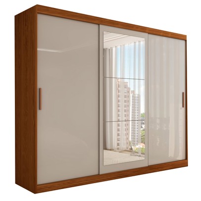 Guarda-Roupa Casal Harvard 3 Portas 2 Gavetas com Espelho 100% Mdf Off White/Nogueira - Panorama Móveis