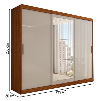 Guarda-Roupa Casal Harvard 3 Portas 2 Gavetas com Espelho 100% Mdf Off White/Nogueira - Panorama Móveis