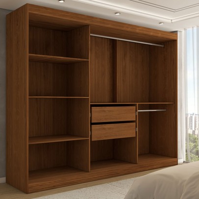 Guarda-Roupa Casal Harvard 3 Portas 2 Gavetas com Espelho 100% Mdf Off White/Nogueira - Panorama Móveis