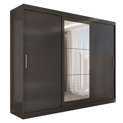 Guarda-Roupa Casal Harvard 3 Portas 2 Gavetas com Espelho 100% Mdf Preto - Panorama Móveis