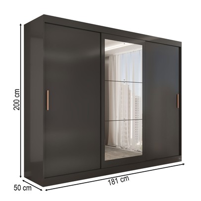 Guarda-Roupa Casal Harvard 3 Portas 2 Gavetas com Espelho 100% Mdf Preto - Panorama Móveis