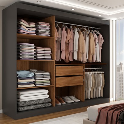 Guarda-Roupa Casal Harvard 3 Portas 2 Gavetas com Espelho 100% Mdf Preto - Panorama Móveis