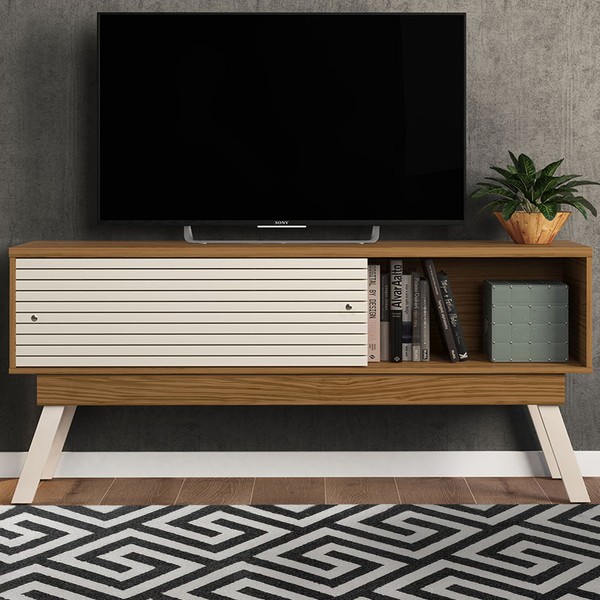 Rack para TV Até 65 Polegadas Stock 2 Portas Naturale/Off White - Pnr Móveis