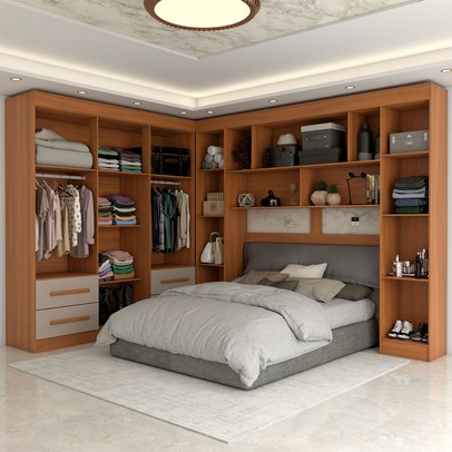 Guarda-Roupa Casal Modulado Positano 10 Portas 4 Gavetas Ripado com Espelho Cinamomo/Off White - Panorama Móveis