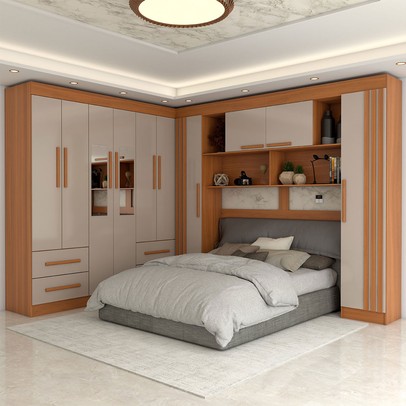 Guarda-Roupa Casal Modulado Positano 10 Portas 4 Gavetas Ripado com Espelho Cinamomo/Off White - Panorama Móveis