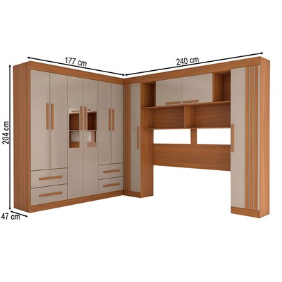 Guarda-Roupa Casal Modulado Positano 10 Portas 4 Gavetas Ripado com Espelho Cinamomo/Off White - Panorama Móveis