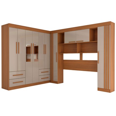 Guarda-Roupa Casal Modulado Positano 10 Portas 4 Gavetas Ripado com Espelho Cinamomo/Off White - Panorama Móveis