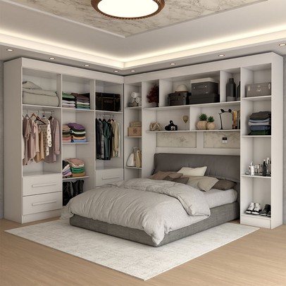 Guarda-Roupa Casal Modulado Positano 10 Portas 4 Gavetas Ripado com Espelho Branco - Panorama Móveis